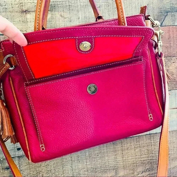 Dooney & Bourke Pebbled Grain Leather Front Pocket Crossbody/Satchel in Burgundy - Picture 7 of 16